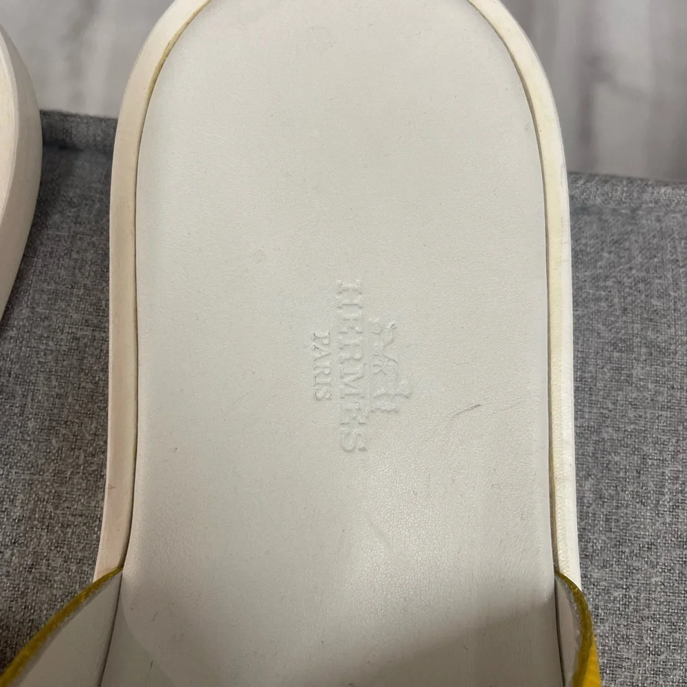 Hermes Yellow Oran Leather Slide Sandals